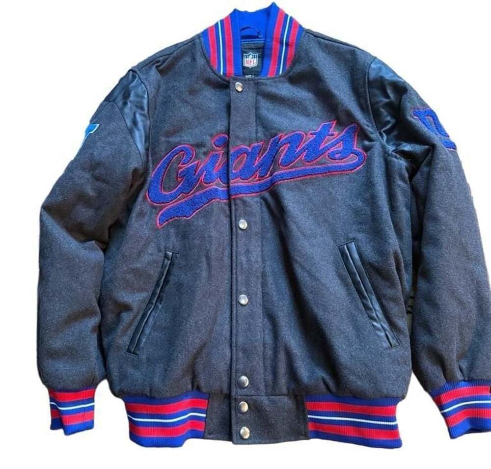 NFL New York Giants Varsity Jacket XL Grey Wool Leather Bomber